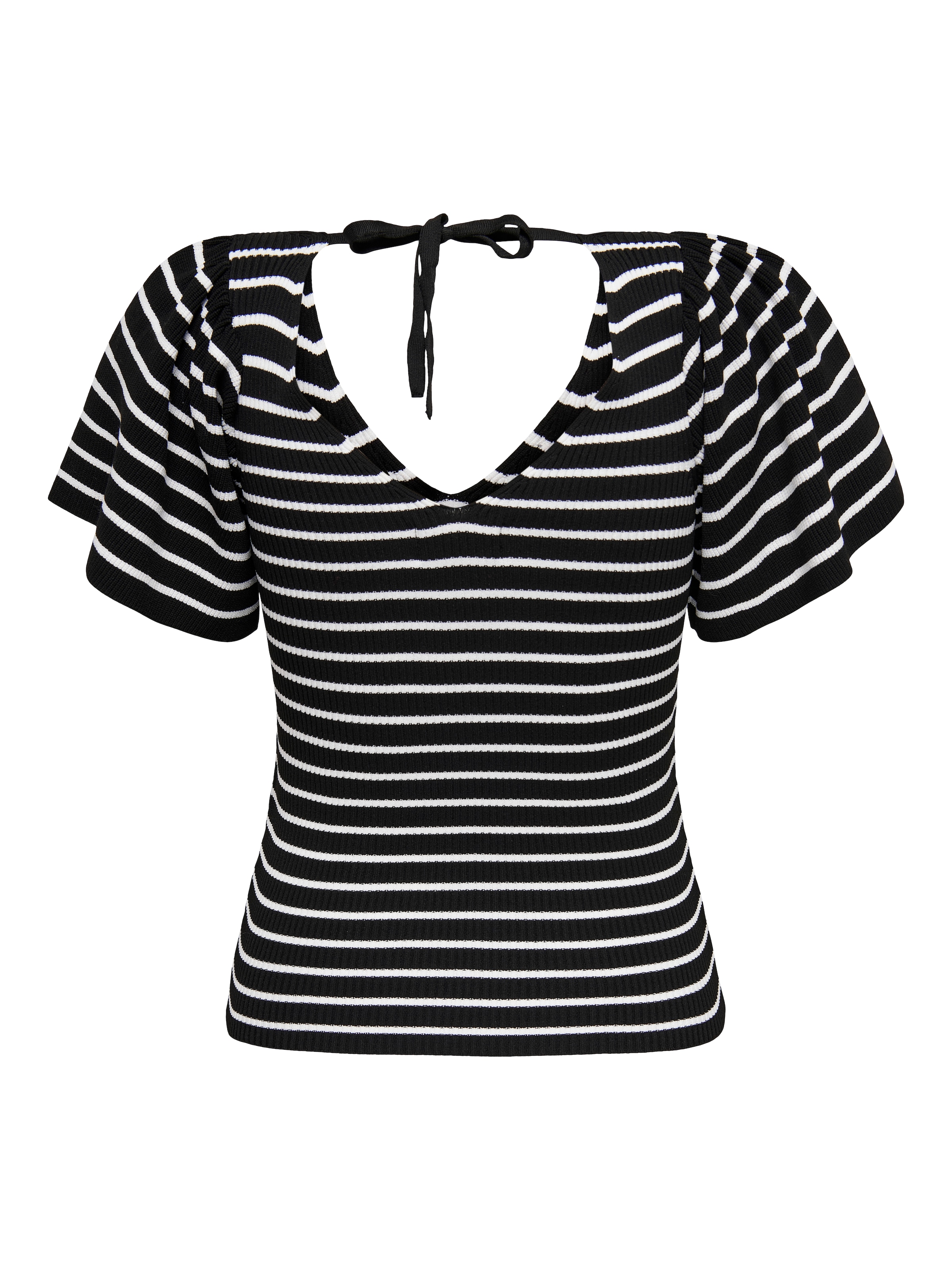 ONLY Kurzarmpullover »ONLLEELO STRIPE SS BACK V-NECK KNT NOOS«