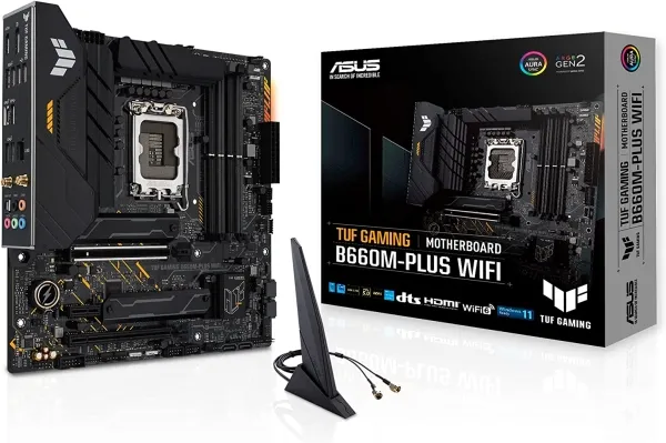ASUS TUF GAMING B660M-PLUS WIFI - Bundkort - micro ATX - LGA1700 sokkel - B660 Chipset - USB-C Gen 2x2, USB 3.2 Gen 1, USB 3.2 Gen 2, USB-C Gen1 - 2.5 Gigabit LAN, Wi-Fi 6, Bluetooth - onboard grafik (CPU påkrævet) - HD Audio (8-kanaler)