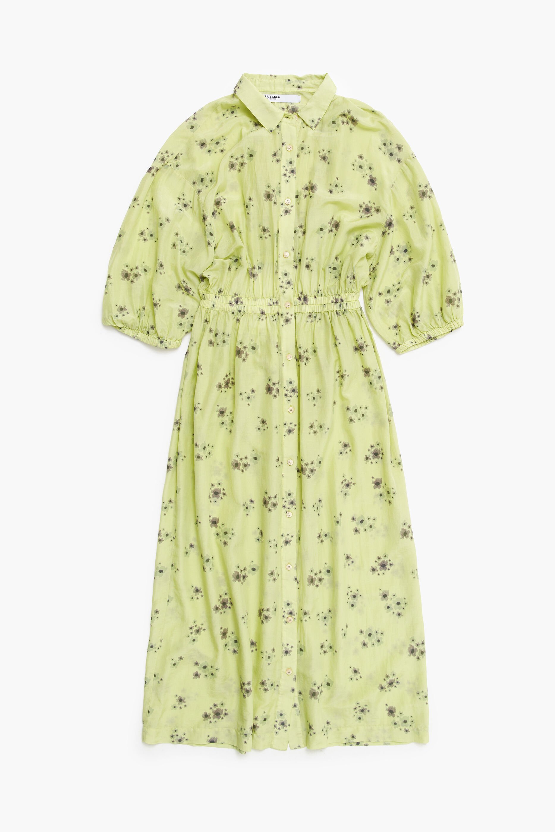 Vestido esvoaçante com flores acrílicas verdes
