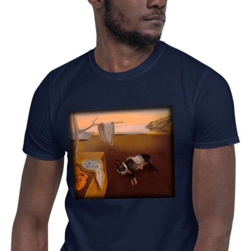 Camiseta masculina Mascochula, estilo Dali descolado, personalize com o seu pet, azul marinho