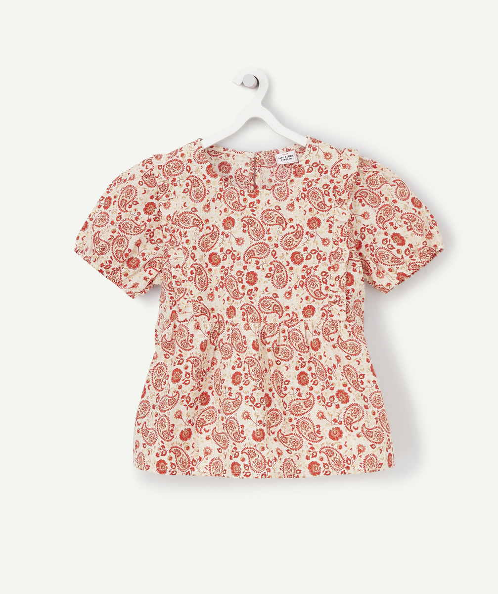 BLOUSE FILLE EN COTON AVEC IMPRIMÉ CACHEMIRE ROUGE