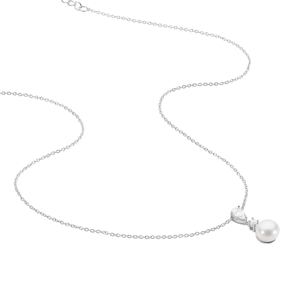 Collier Noame Argent Blanc Perle De Culture Et Oxyde De Zirconium