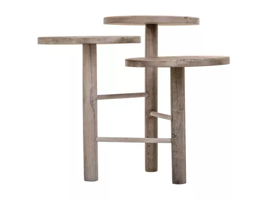 Support en bois pour 3 pots de fleurs blanc d25x40/35/30h