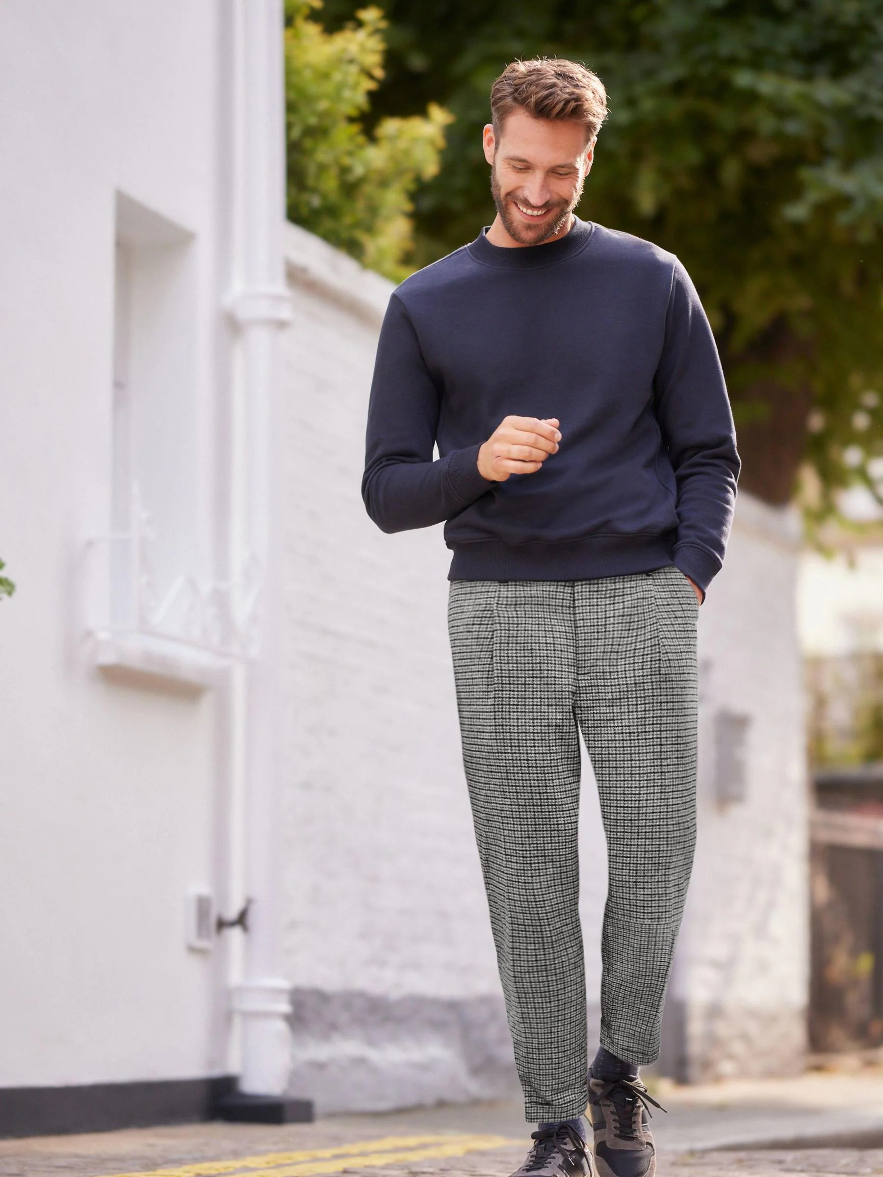Bruin pied-de-poulemotief  - Nova Fides formele broek