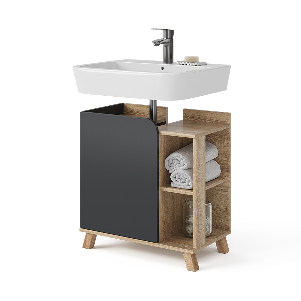 Vicco Waschbeckenunterschrank Karen Sonoma Anthrazit 60 x 65 cm Tür offene Fächer
