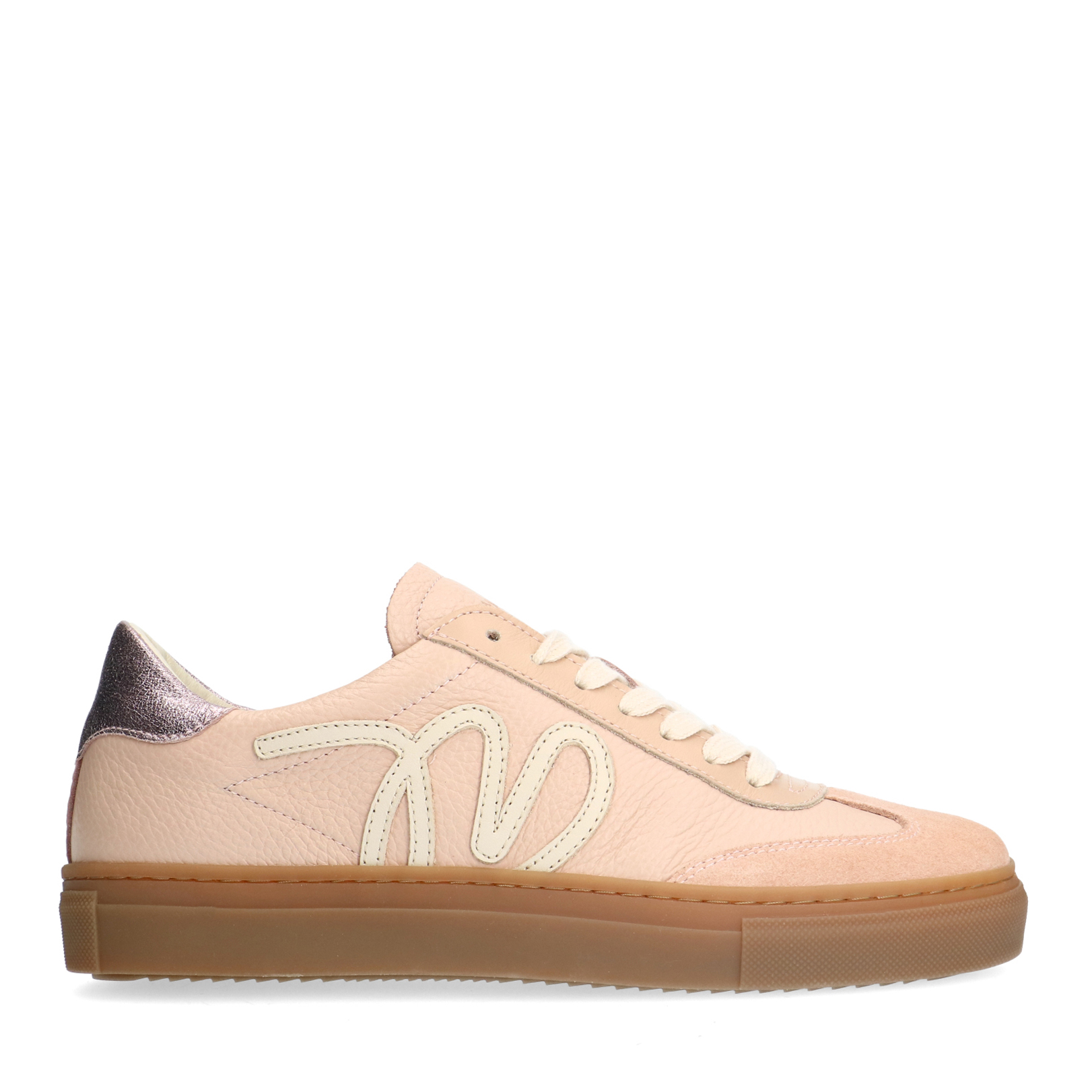 Roze leren sneakers met suède details