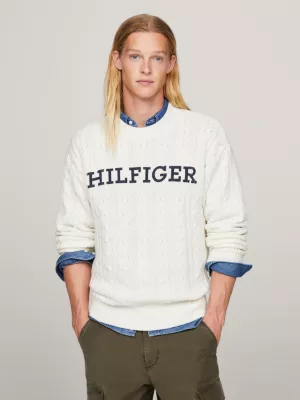 Suéter oversized de malha trançada Hilfiger Monotype