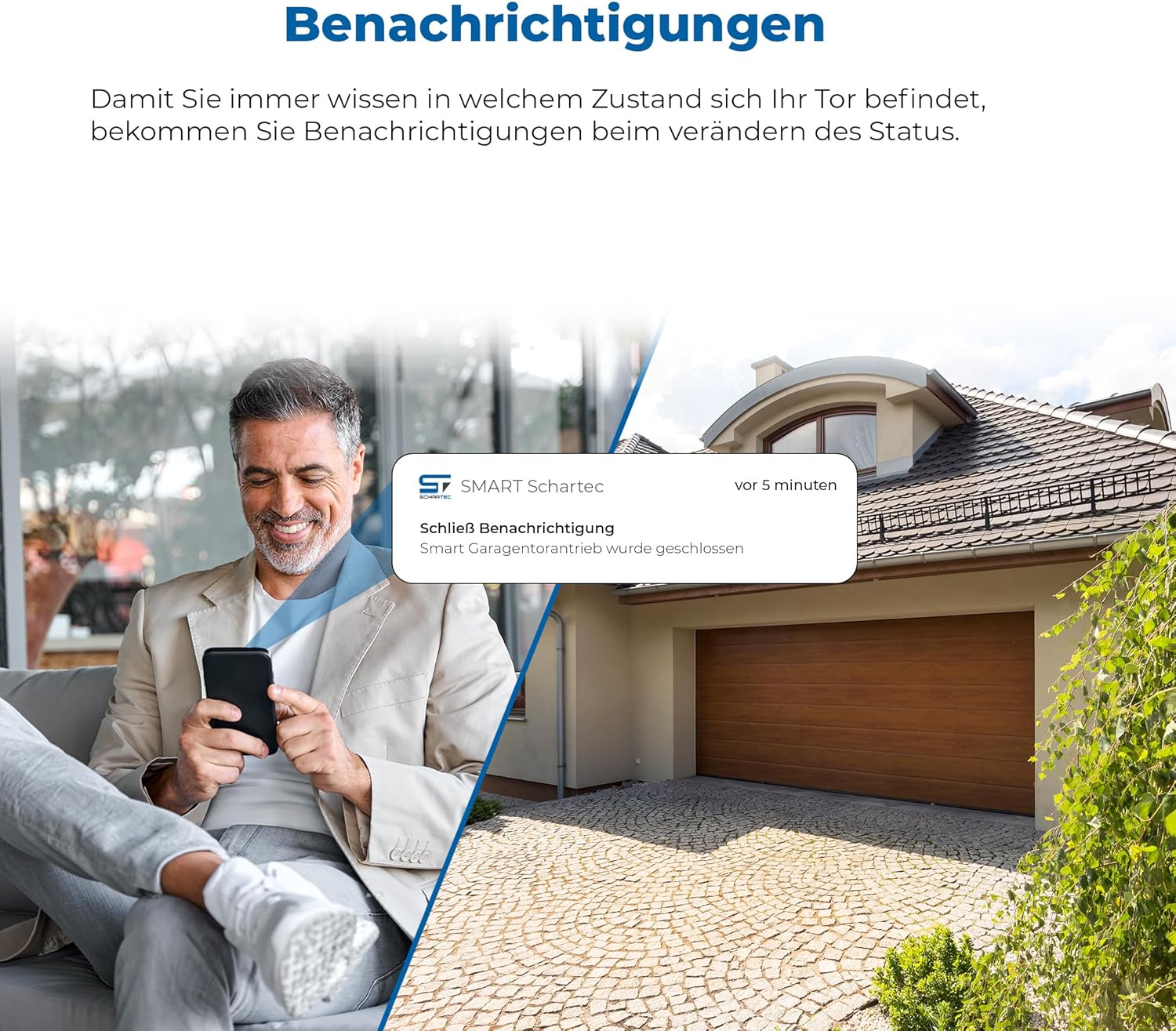 Schartec Prime 1500 WiFi Garagentorantrieb mit WLAN inkl. Schiene smart Garagentoröffner Smarter Toröffner Set Garagentor Antrieb für Schwingtor & Sektionaltor