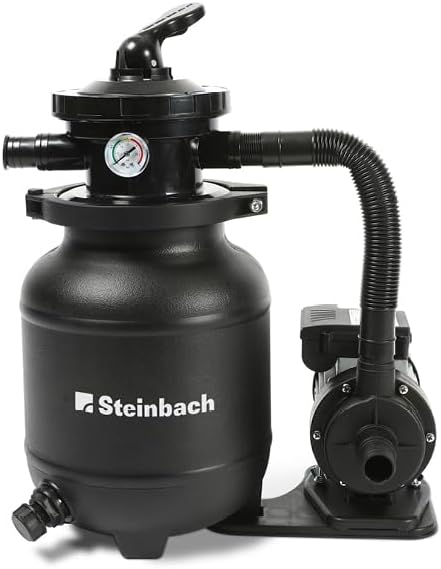 Steinbach Filteranlage Classic 250N – 040385 – Pumpe für Pools mit bis zu 19.000 l – Mit 7-Wege-Ventil mit Verstellhebel und Manometer