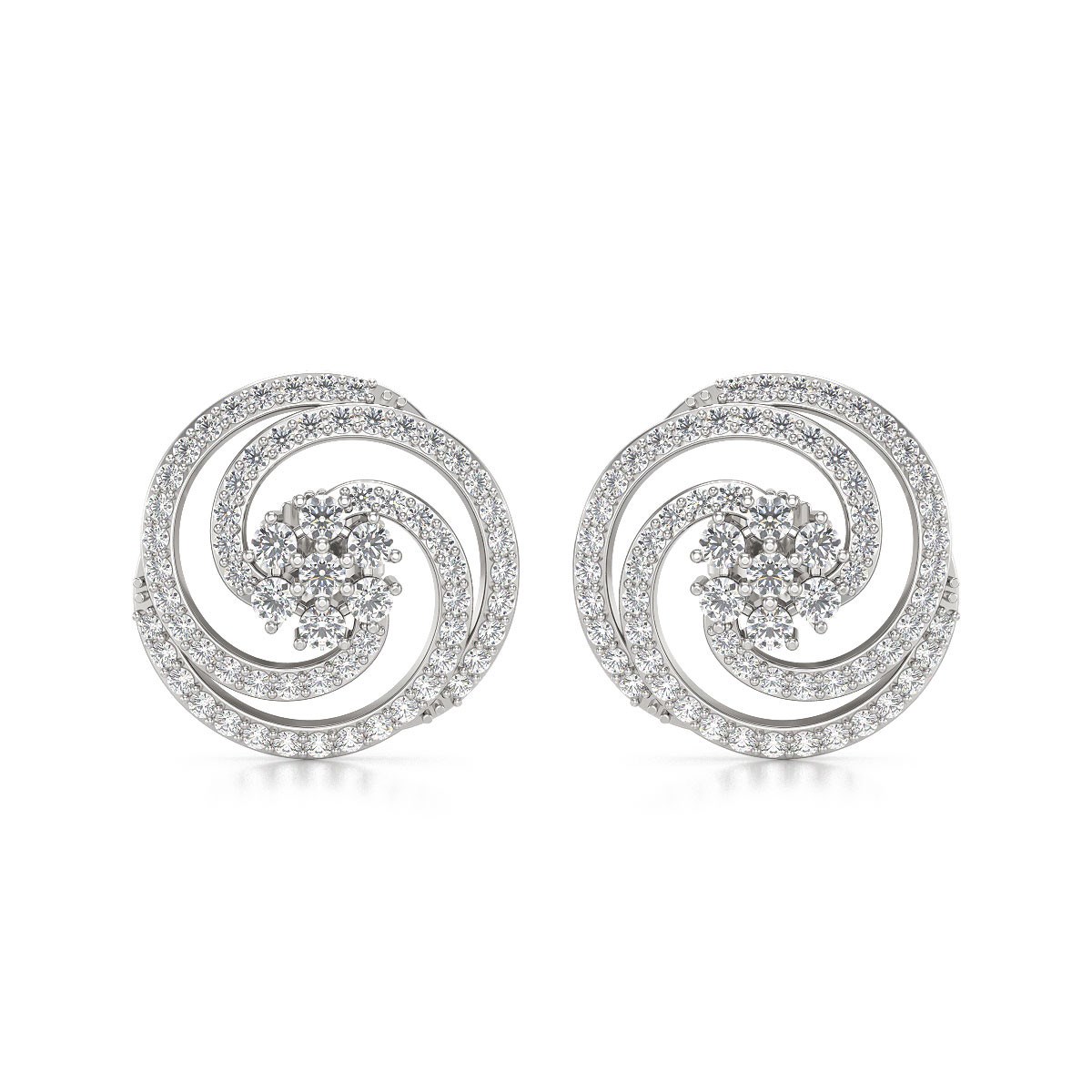 Boucles d'Oreille Spirales Or Blanc 585 millième & Diamants 4.01grs