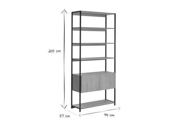 Bibliothèque étagère avec rangement fermé finition bois clair chêne et métal noir L94 cm FLEA