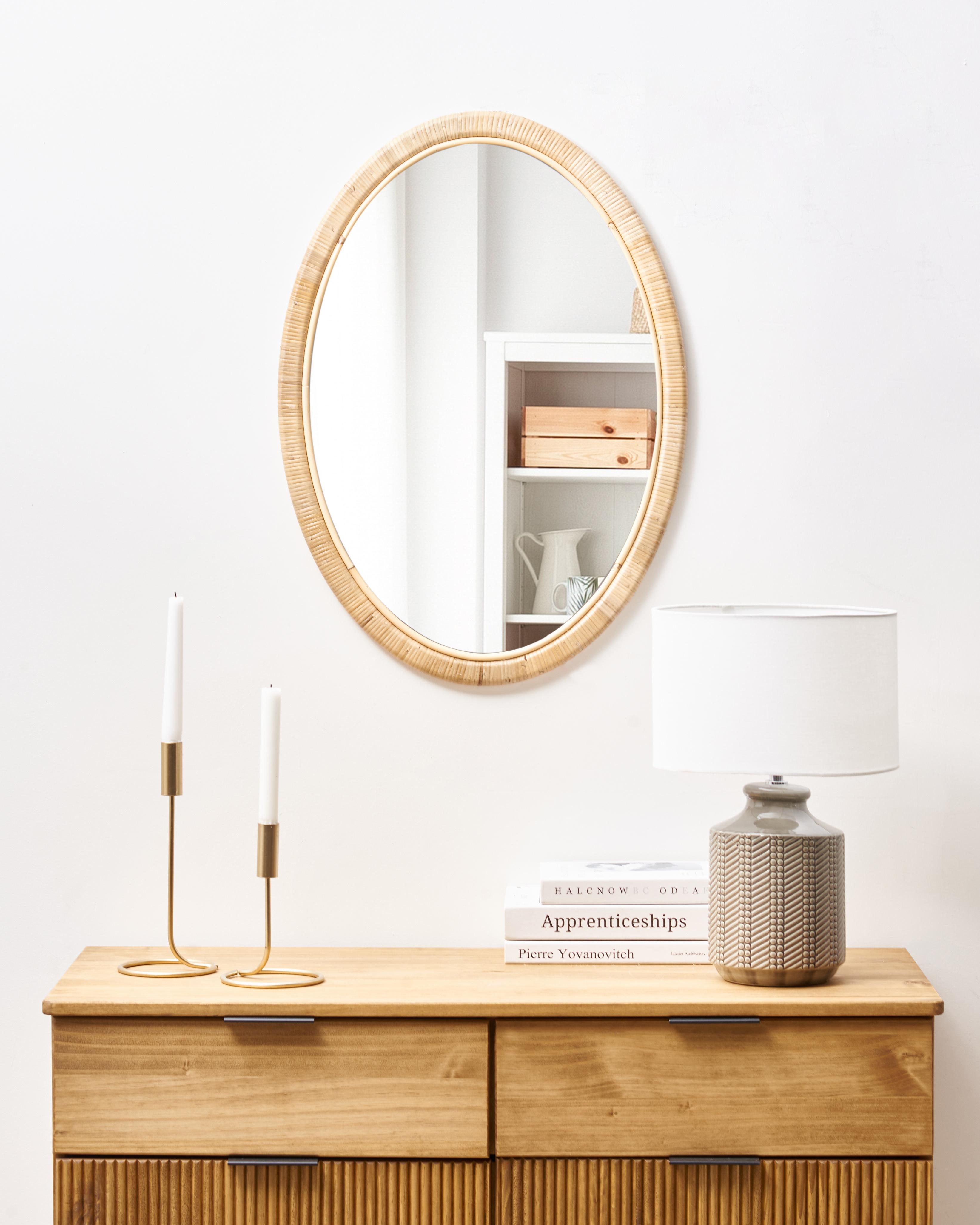 Wandspiegel FOISSY 50 cm 70 cm Rotan Natuurlijk