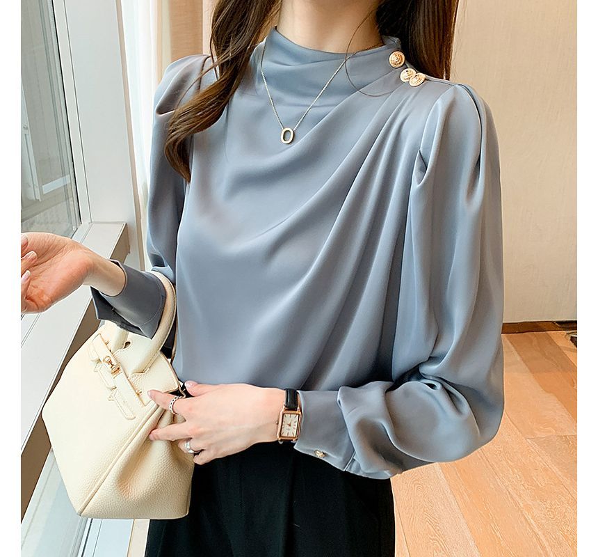Janunu - Blouse met geplooide hals en effen plooien