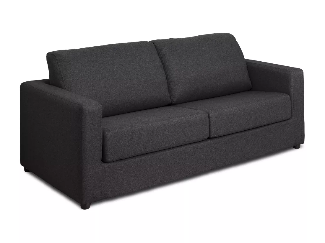 Canapé 3 places convertible express en tissu gris anthracite - Couchage 140 cm - Matelas 14 cm DONETO