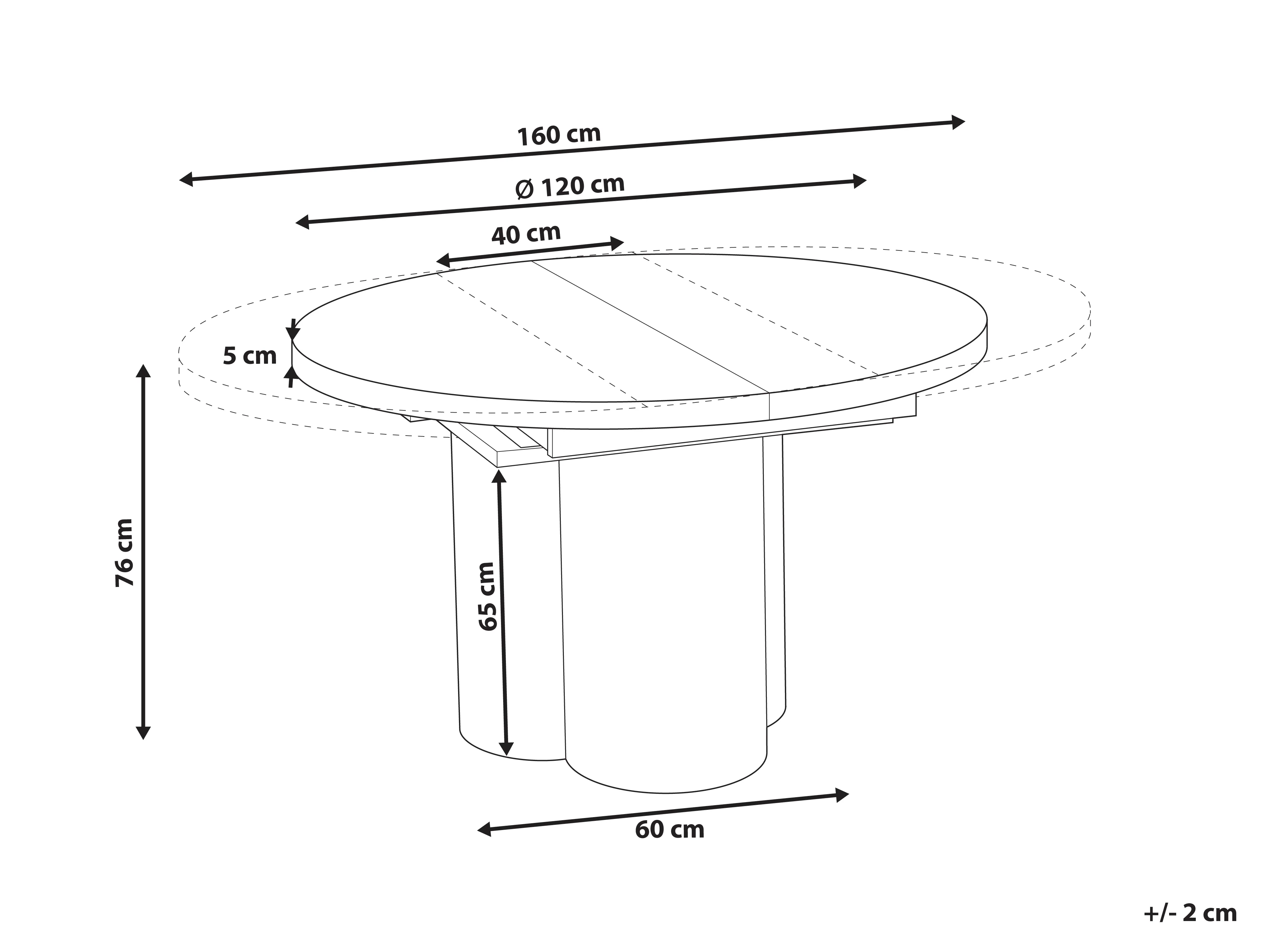 Eettafel uitschuifbaar MORAINE Travertijn-effect 120 cm 120/160 cm