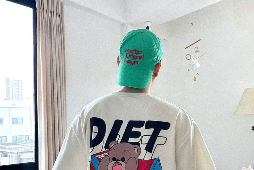 SeoulPop - T-shirt met korte mouwen en berenprint, losvallend