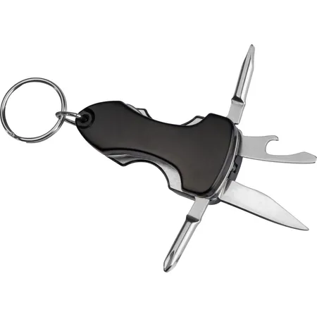 Macma Multitool mit LED und Schlüsselanhänger / Taschenmesser, Farbe: schwarz