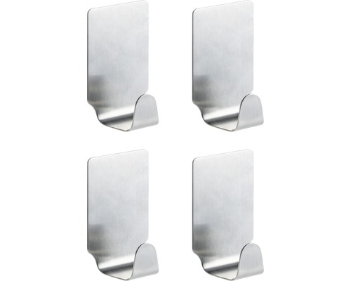 Mini-kleefhaken, roestvrij staal, matte afwerking, 4-pack met 3M-kleefband