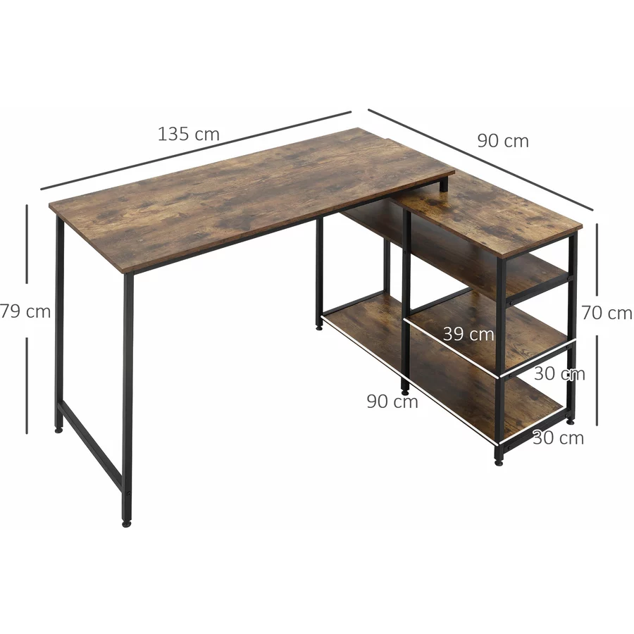 HOMCOM Schreibtisch Platzsparend, L-Form, Langlebig Braun, Schwarz