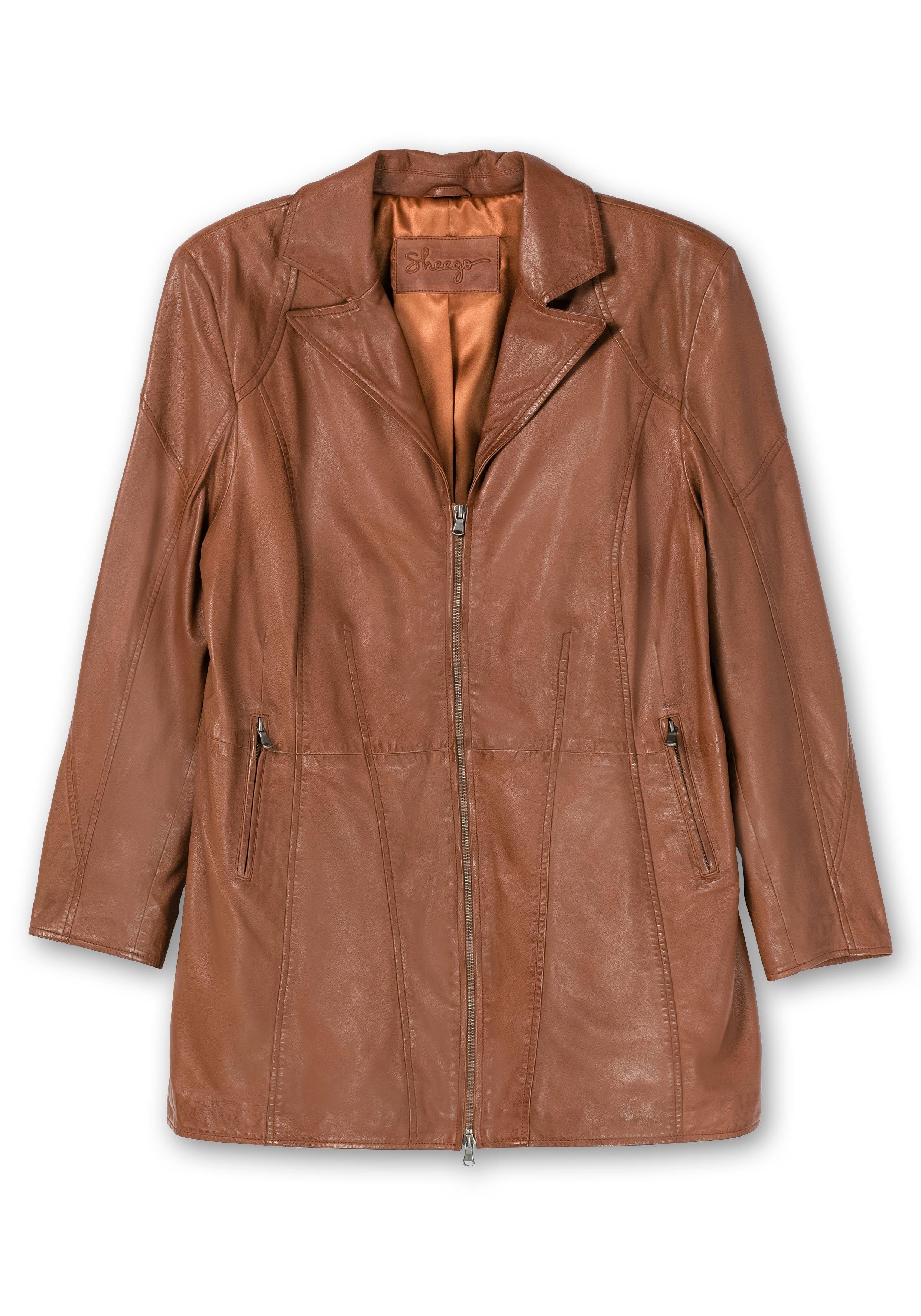 Lange Lederjacke aus Lammnappa, mit Reverskragen