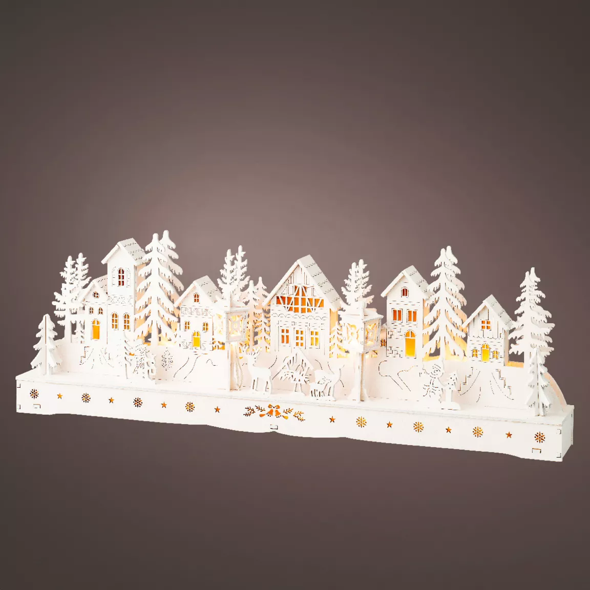 Scène de vie lumineuse à piles en bois (45 x H15 cm) Village enchanté