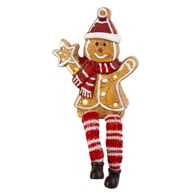 Lebkuchenfigur mit Schlenkerbeinen - mit LED - braun/rot - ca. 11 x 3,5 x 14,5 cm - 1 Stück