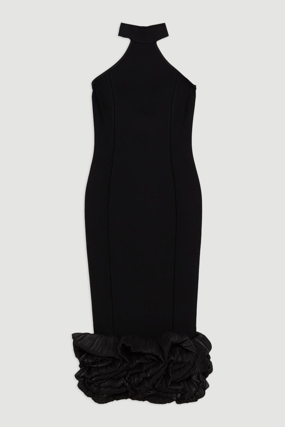 KarenMillen Robe Mi-Longue Tricot Halter à Ourlet Volants et Coupe Bandage Petite Taille
