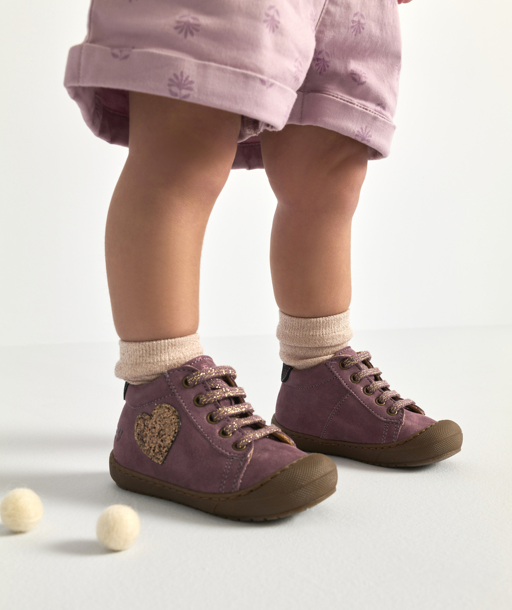 BOPYBOTTINES PREMIER PAS BÉBÉ EN CUIR MAUVE BRILLANT