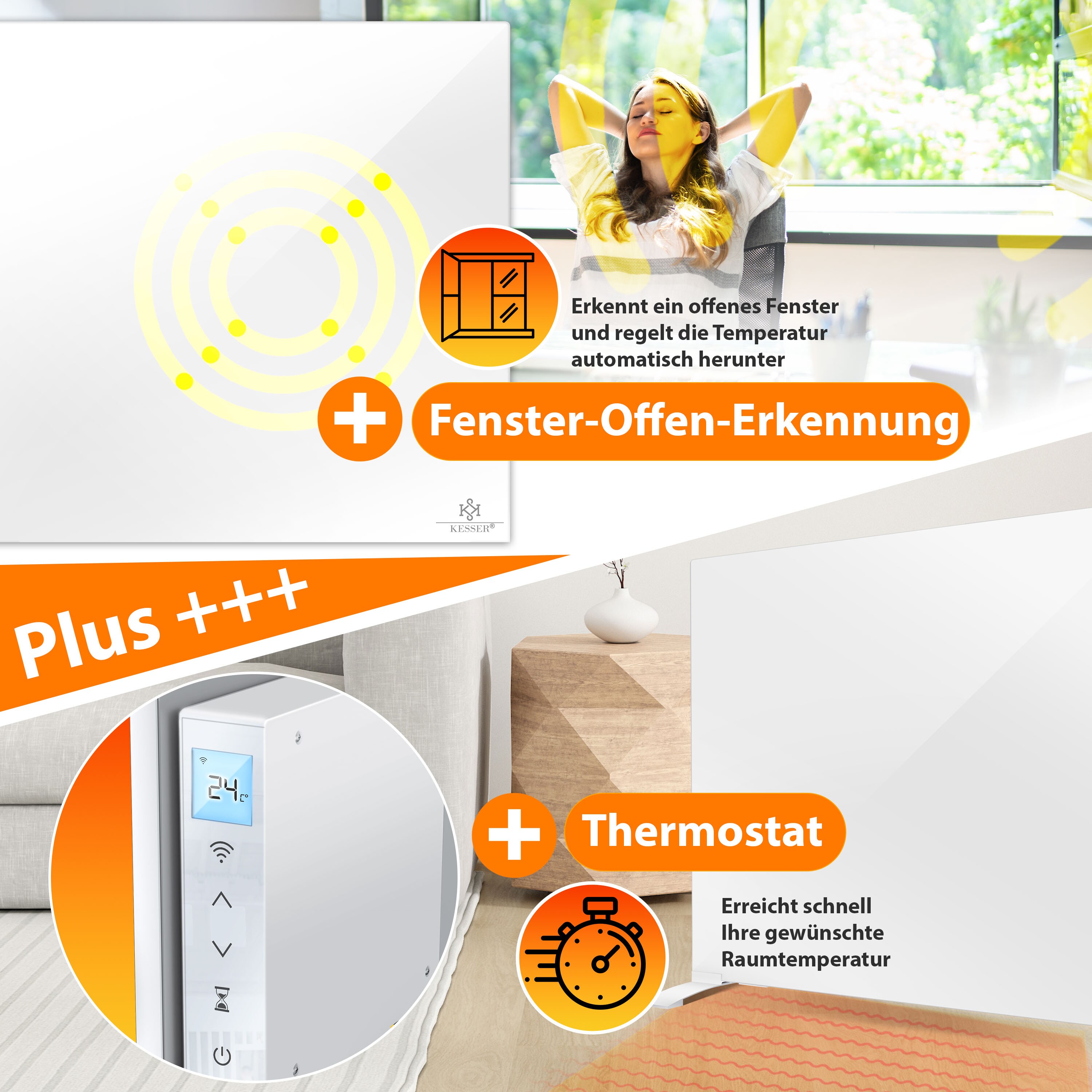 KESSER® Infrarotheizung Aluminiumheizung Energiesparend 2in1 Standgerät & Wandmontage Elektroheizung mit Erkennung Offener Fenster + Fernbedienung & App-Steuerung Thermostat Infrarot Heizpaneel