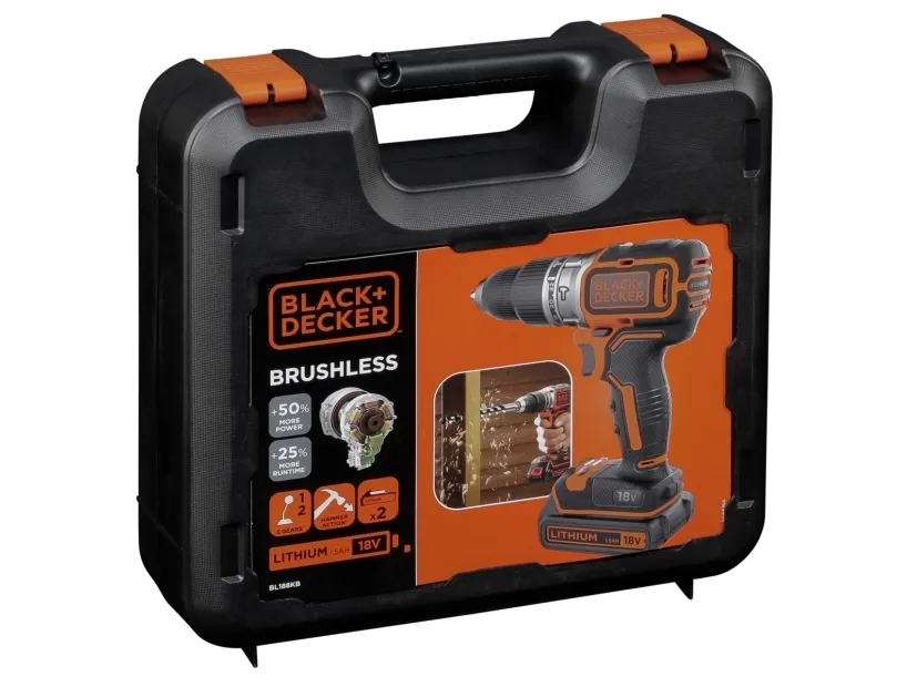 BLACK DECKER BL188KB - Hammerbor - ledningfri - 2-hastigheders - one-piece - 52 N·m - 2 batterier - 18 V