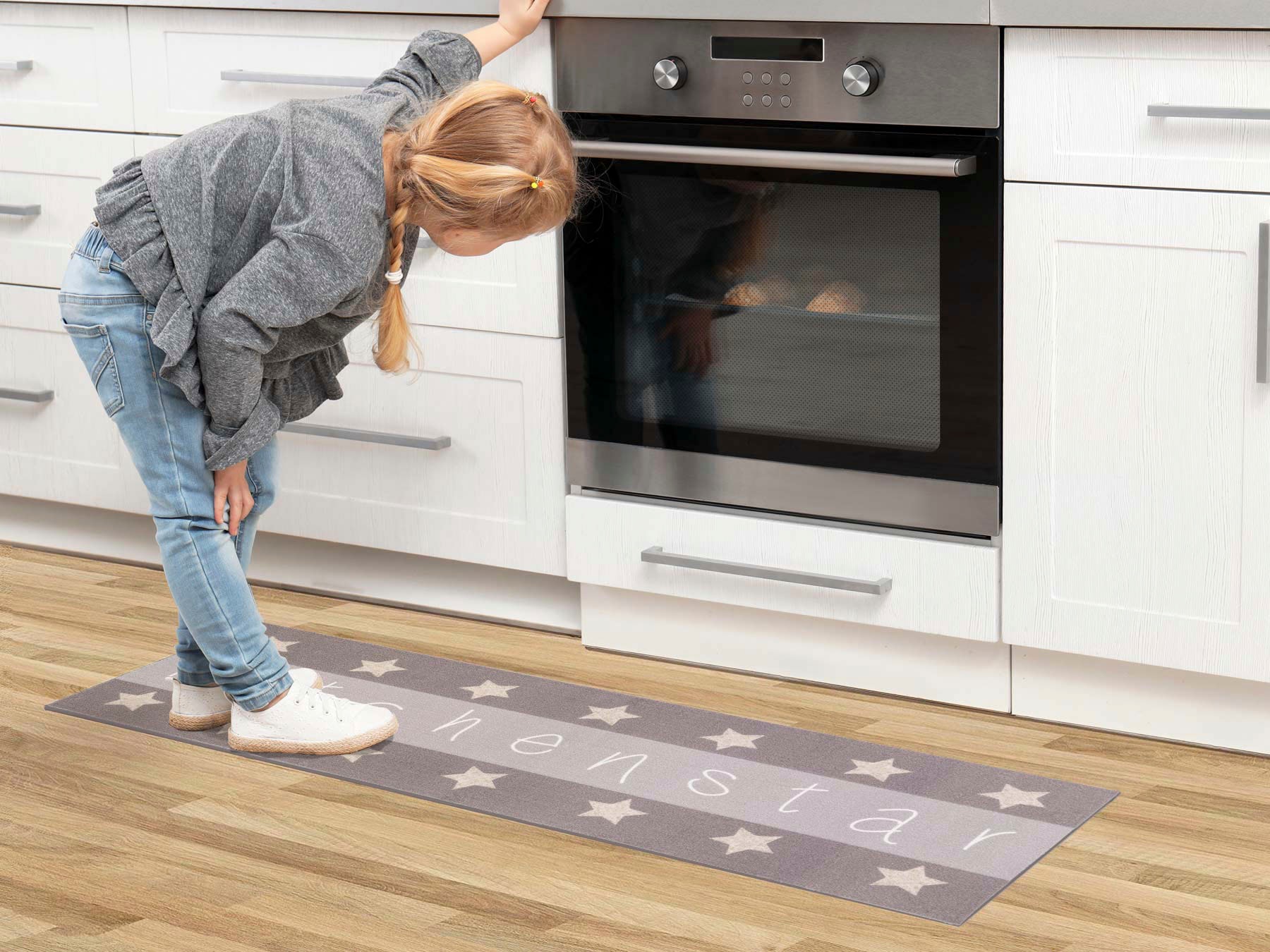 Primaflor-Ideen in Textil Küchenläufer »KITCHEN STAR, Made in Belgium« rechteckig 5 mm Höhe mit Schriftzug & Motiv Sterne, rutschhemmend, waschbar, Küche