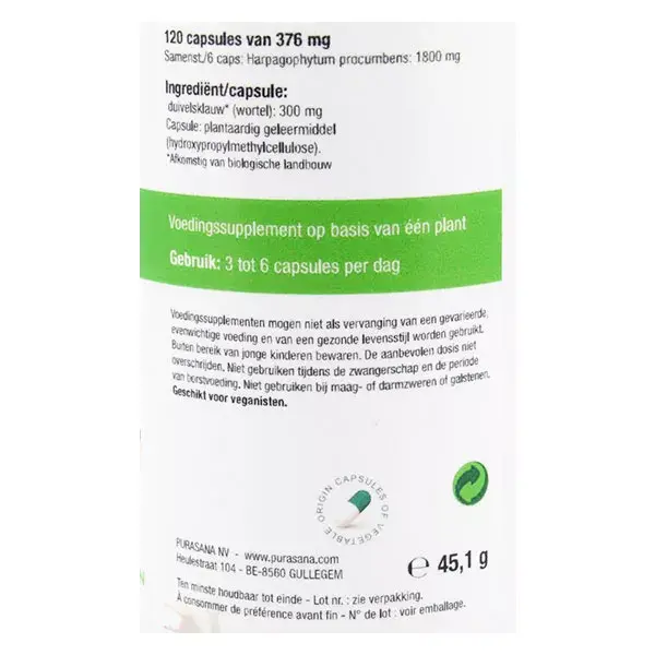 Purasana Harpagophytum 300mg Orgânico 120 cápsulas