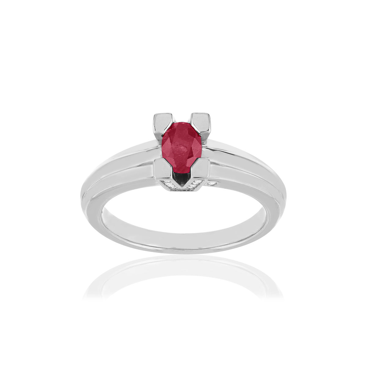 Bague VAN BRILL or blanc 750, rubis, diamants.