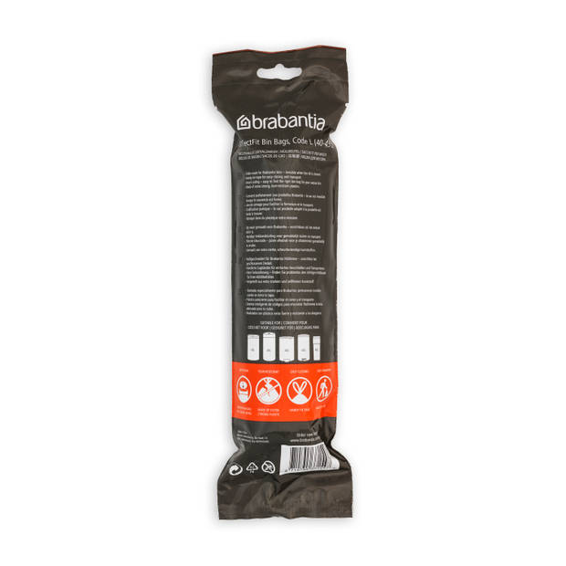 Brabantia PerfectFit afvalzak met trekbandsluiting code L, 40-45 liter, 10 stuks/rol - White
