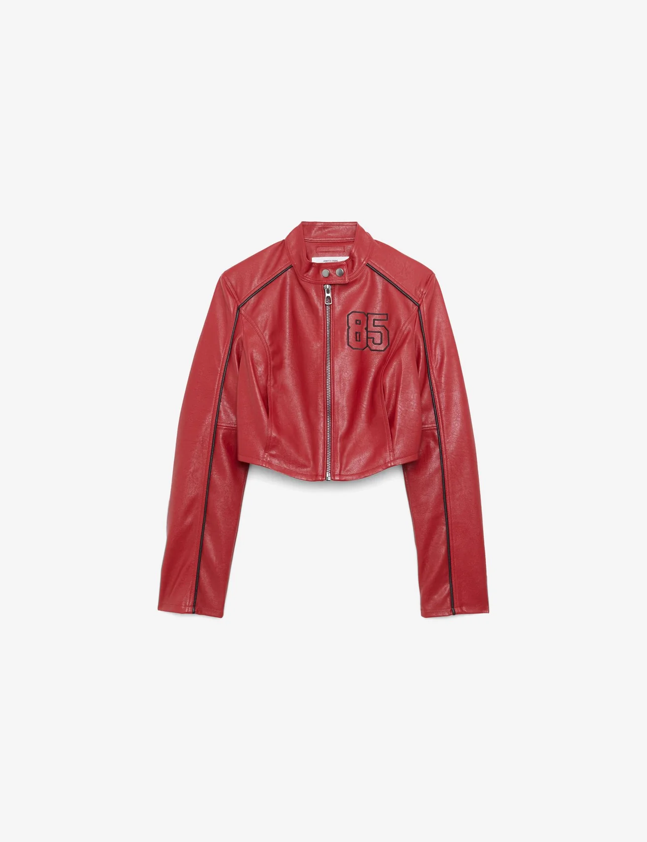 Veste biker matière enduite rouge