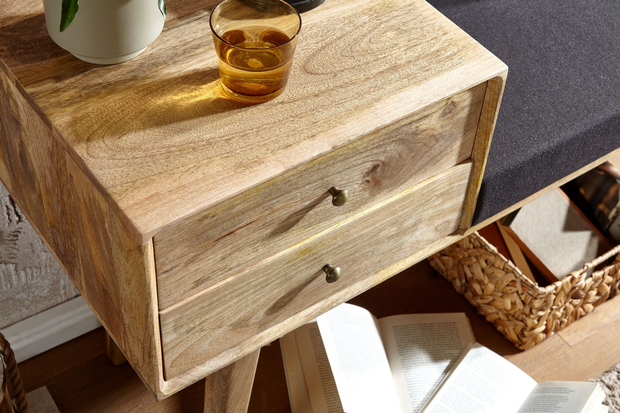 Sitzbank FineBuy Flurbank Stoff Holz Massiv 120 cm Polsterbank Stauraum Bank