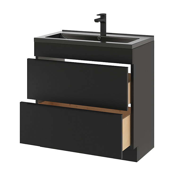 Ensemble salle de bains l.80 cm meuble à poser Imandra noir mat + plan vasque céramique noir