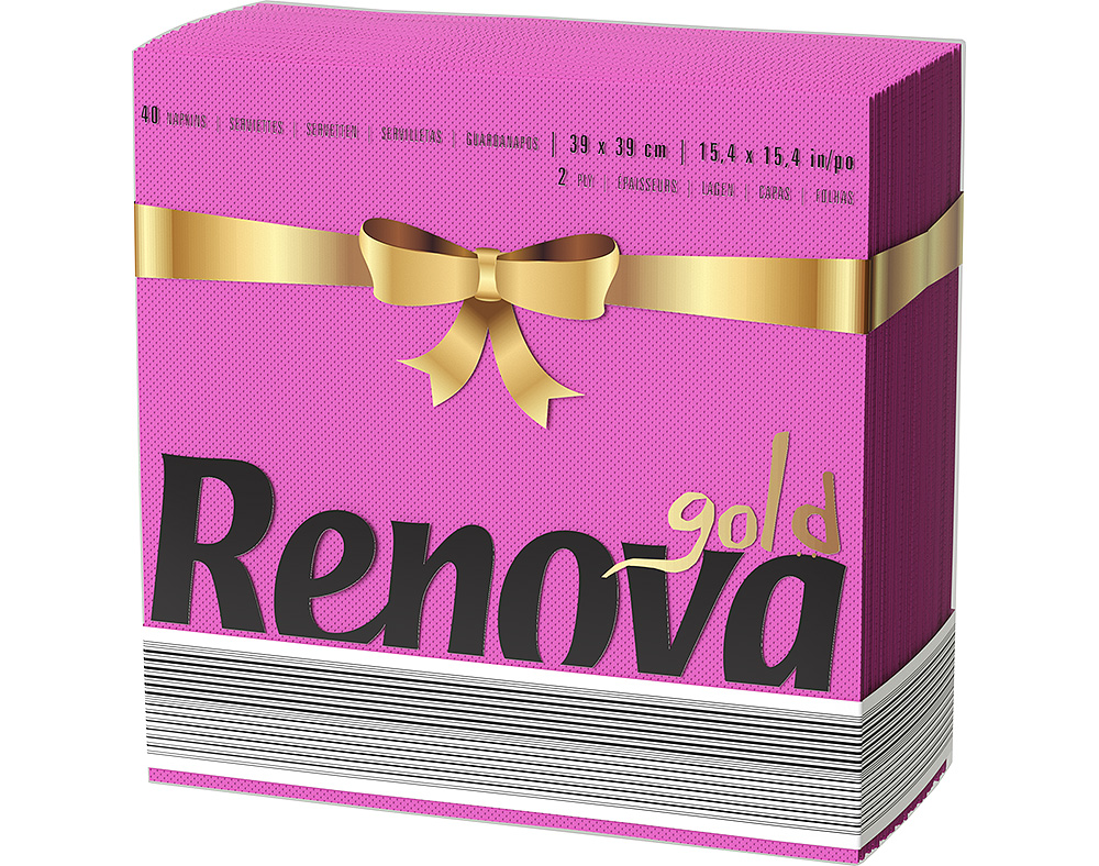 GUARDANAPOS RENOVA GOLD ROSA PACK 40 UNIDADES