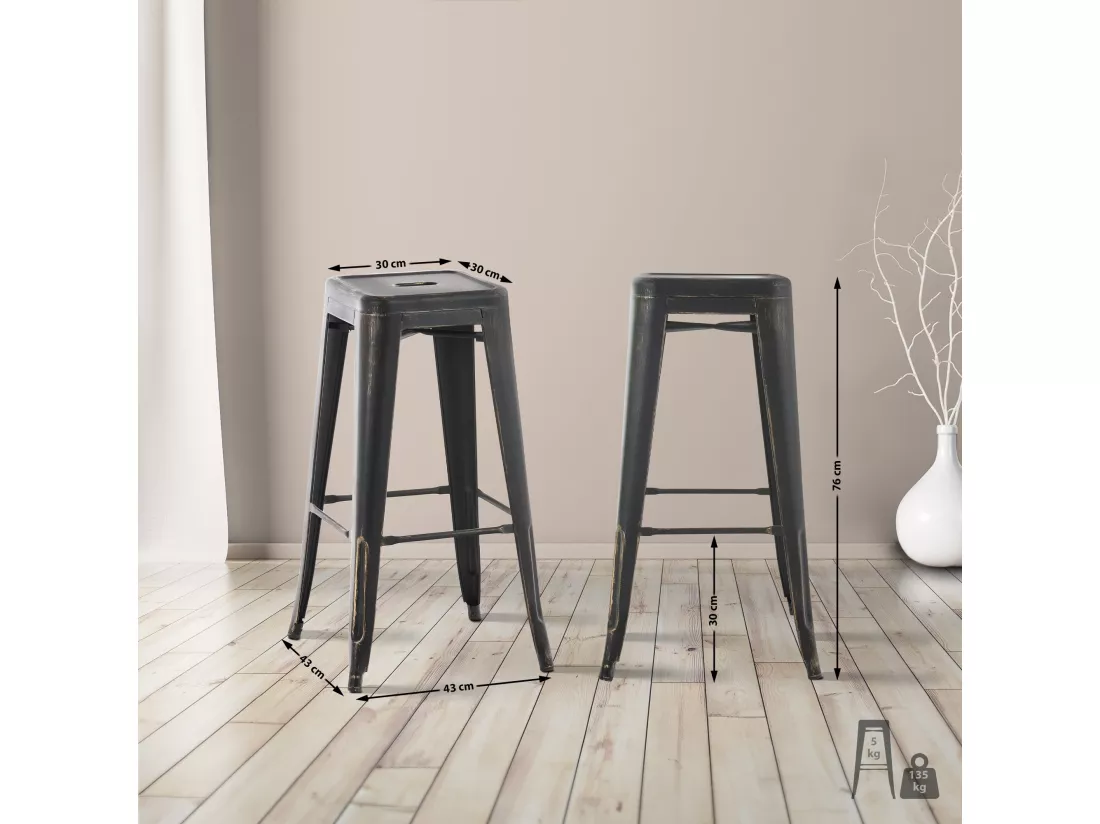 Lot de 4 Tabouret de bar - Métal - Noir-Or - Joshua