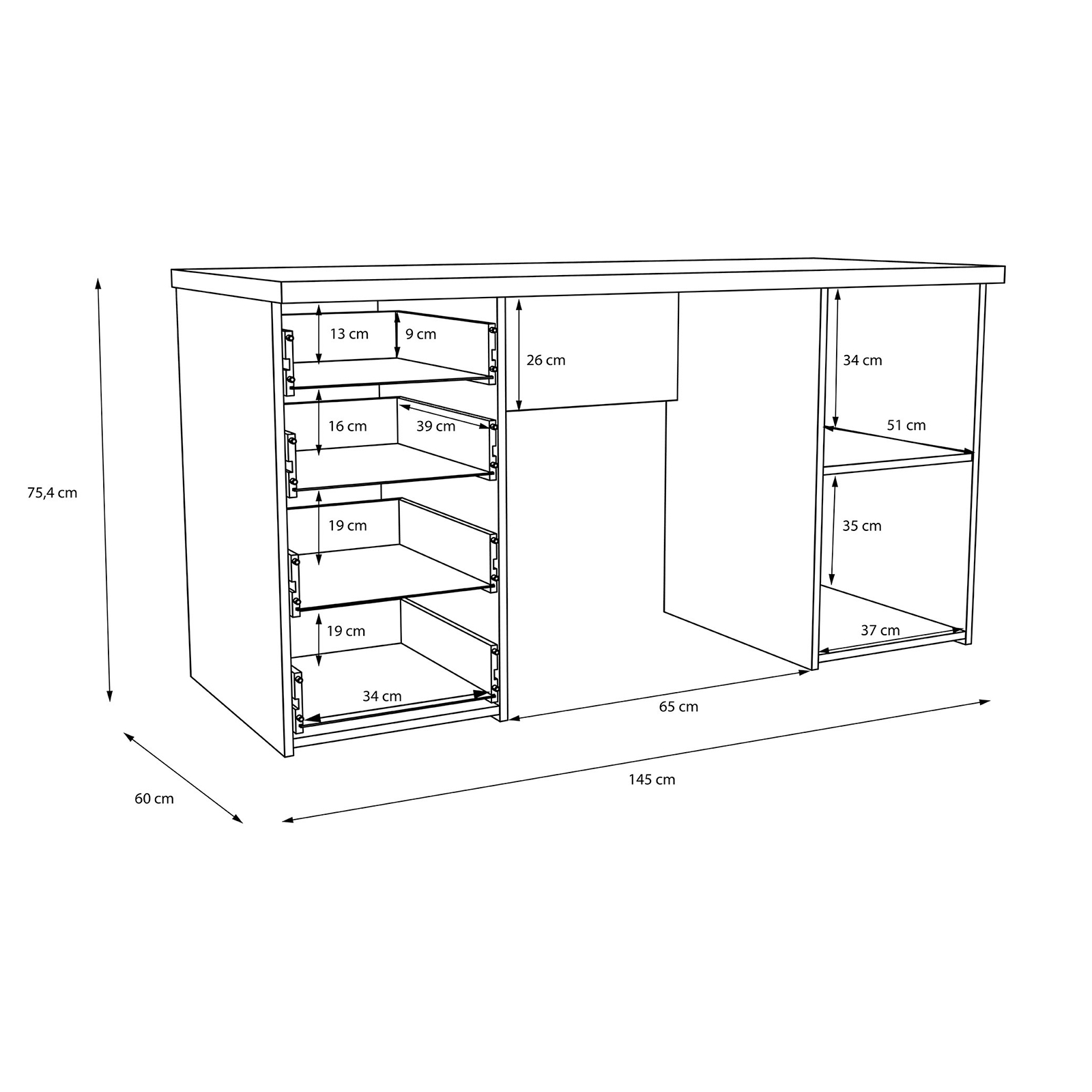 Schreibtisch - schwarz matt - 145 cm breit