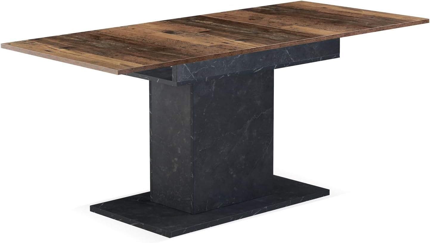 B&D home Esstisch Bosco | ausziehbar 120-160x80 cm 4-6 Personen Küchentisch Holztisch mit Säule für Esszimmer, Küche | skandinavisch modern Design | Texas-Eiche Optik, 11201-BM-EITE