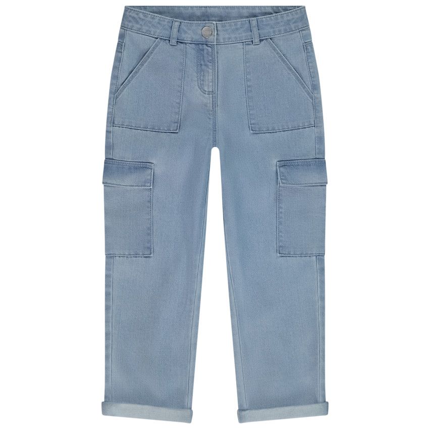 Jean droit cargo pour fille - Bleu