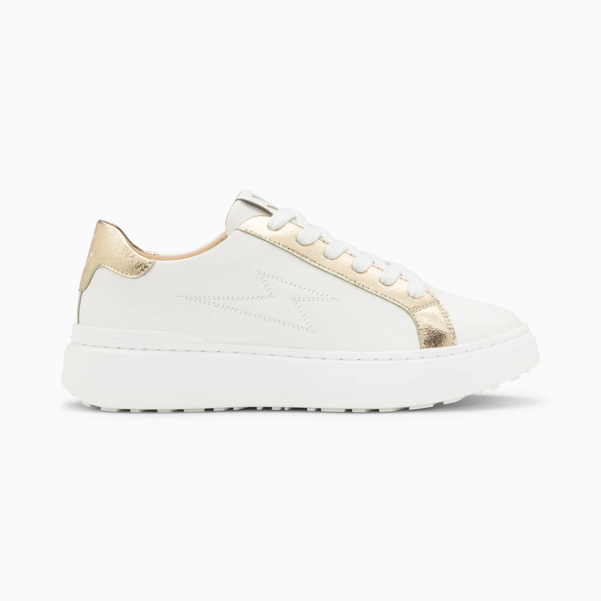 Sneakers-Baskets éclair Romane blanc et or à lacets