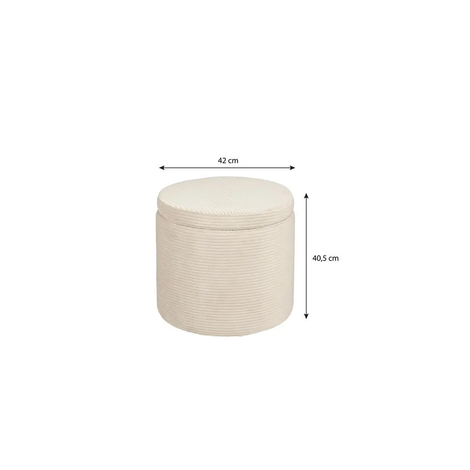 Mica Decorations Poef met Opbergruimte - H41 x Ø42 cm - Off-white