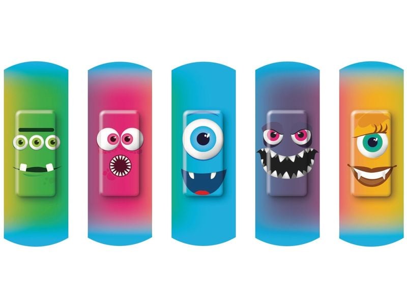 3M Nexcare Kinderpflaster Happy Kids Monsters 2 Grössen, 20 Bunte Wundpflaster für Kinder