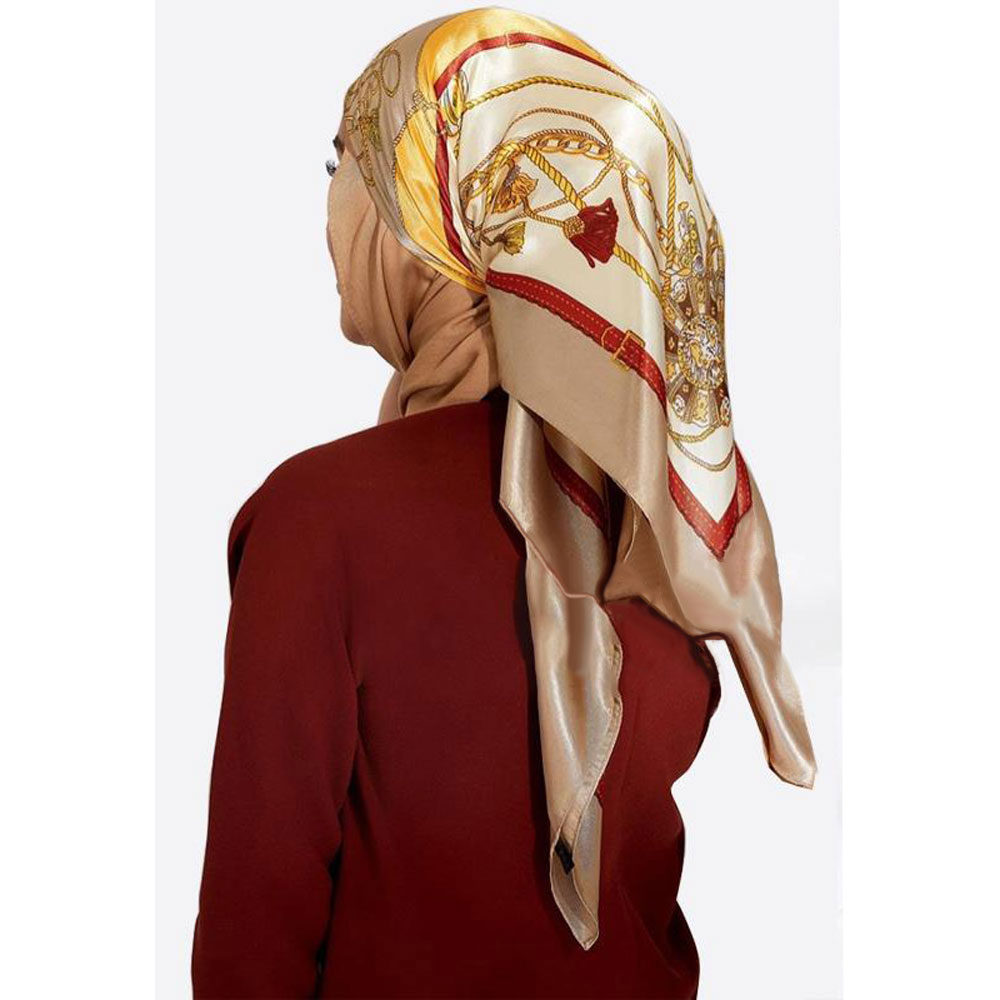(90x90cm) Satin Kopftuch Damen Schal Hijab Wickeltuch Blumen Print - Rosa