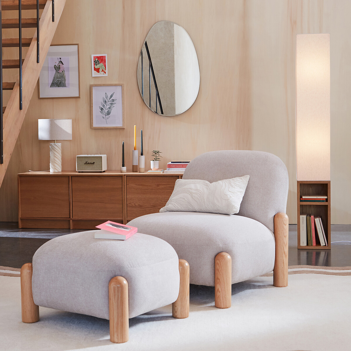 LA REDOUTE INTERIORS<br>Luminária de chão em MDF folheado a carvalho e linho, Archi