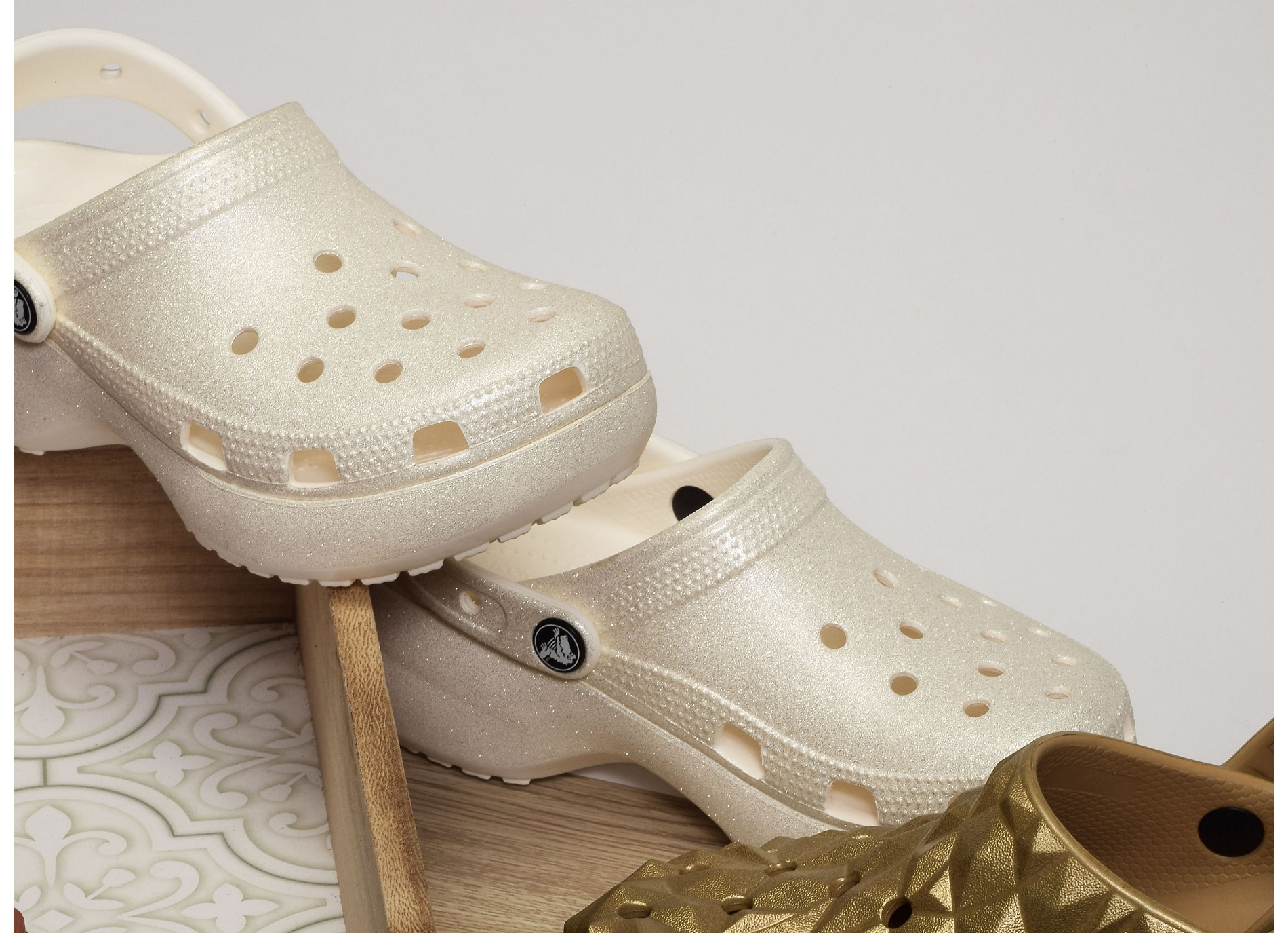 Classic platform glitter clog blanc
