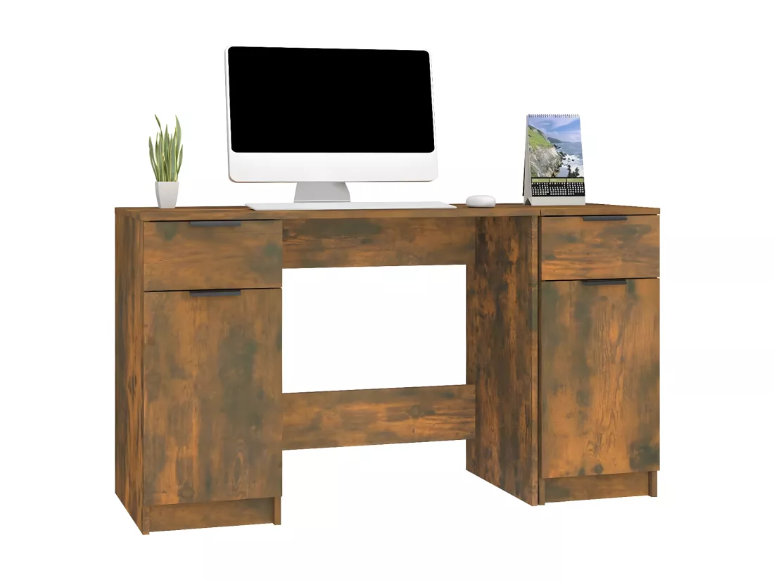 Bureau avec armoire latérale Chêne fumé Bois d'ingénierie