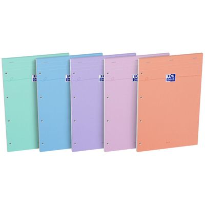 Oxford Pastel - Bloc notes perforé 21 x 31,5 cm - 160 pages - grands carreaux - disponible dans différentes couleurs